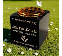 Personalised Granite Memorial Vase- Solid Granite - Hands with Dove - Free Gold Engraving and Gold Metal Flower Insert- Best for Outdoor Cemetery Use (6 x 6 x 6)