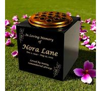 Personalised Granite Memorial Vase- Solid Granite - Orchid 1 Design - Free Gold Engraving and Gold Metal Flower Insert- Best for Outdoor Cemetery Use (7 x 7 x 7)
