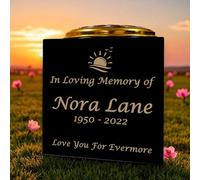 Personalised Granite Memorial Vase- Solid Granite - Sunset Design - Free Gold Engraving and Gold Metal Flower Insert- Best for Outdoor Cemetery Use (6 x 6 x 6)