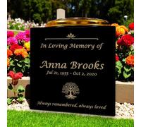 Personalised Granite Memorial Vase- Solid Granite - Tree of Life Design - Free Gold Engraving and Gold Metal Flower Insert- Best for Outdoor Cemetery Use (7 x 7 x 7)