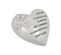 Personalised Grave Ornament/Memorial Plaque with Heart With 3 butterflies & Blue Gems | Graveside Decoration Gift in the Loving Memory of your Loving Deceased Ones (Sister)