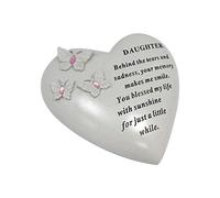 Personalised Grave Ornament/Memorial Plaque with Heart With 3 butterflies & Blue Gems | Graveside Decoration Gift in the Loving Memory of your Loving Deceased Ones (Daughter)