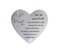Personalised Grave Ornament/Memorial Plaque with Heart With 3 butterflies & Blue Gems | Graveside Decoration Gift in the Loving Memory of your Loving Deceased Ones (Mum and Dad)