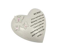 Personalised Grave Ornament/Memorial Plaque with Heart With 3 butterflies & Blue Gems | Graveside Decoration Gift in the Loving Memory of your Loving Deceased Ones (My Mummy)