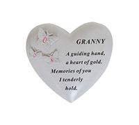 Personalised Grave Ornament/Memorial Plaque with Heart With 3 butterflies & Blue Gems | Graveside Decoration Gift in the Loving Memory of your Loving Deceased Ones (Granny)