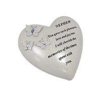 Personalised Grave Ornament/Memorial Plaque with Heart With 3 butterflies & Blue Gems | Graveside Decoration Gift in the Loving Memory of your Loving Deceased Ones (Nephew)