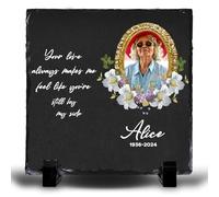 Personalised Grave Ornaments,Heart Memorial Plaques Grave With Photo And Any Text,Custom Picture Frames Photo Slate For Loss Of Grandma And Grandad,Dad,Mum,Love (Square)