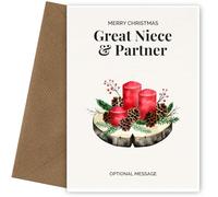 Personalised Great Niece & Partner Christmas Card with Festive Candles - Fun and Unique Christmas Card for Great Niece & Partner, Festive Candles