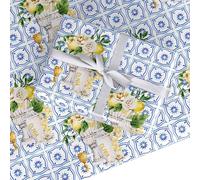 Personalised Greek Tiles Wrapping Paper Gift Wrap - Custom Name Present Paper - Mediterranean Lemon & Vase Design - Recyclable Eco Gift Wrap by Dyefor - 1 Sheet (50cm x 65cm)
