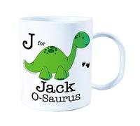 Personalised Green Dinosaur Alphabet Kids Mug - BPA-Free Unbreakable Plastic Toddler Cup with Custom Name - Microwave & Dishwasher Safe Boys & Girls Gift