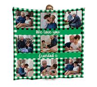 Personalised Green Gingham Design Photo Blanket | 150cm x 150cm Extra Large Fleece Blanket | Custom Picture Collage Gift Idea | King Size Green Photo Blanket | 5 Star Reviews - Made In England
