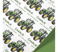 Personalised Green Tractor Gift Wrap - Custom Name & Age - Birthday Wrapping Paper for Kids & Farmers - 61cm Wide Rolls - Tractor Present Wrap - 1m to 8m Sizes
