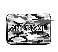 Personalised Grey Black and White Camo Camouflage Birthday,Secret Santa, Stocking Filler,Christmas Laptop Sleeve, Laptop Organiser, Laptop Case Office use. (14")