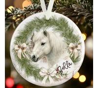 Personalised Grey Shetland Pony Christmas Ornament - Custom Ceramic Bauble with Name & Optional Message - Gift Boxed Equestrian Decoration for Pony & Horse Lovers