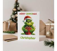 Personalised Grinch Christmas Card Funny - Merry Grinchmas Custom Name A5 Greeting Card for Adults or Kids