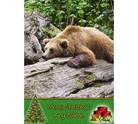 Personalised Grizzly Bear Christmas Card (Merry Christmas, Any Name) - Custom Xmas Card for Him or Her Male Female Kids Boys Girls