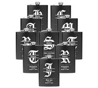 Personalised Groomsmen Gifts Set of 10, 8oz Engraved Flask for Groomsmen and Best Man, Custom Groomsmen and Best Man Proposal Gifts for Wedding (Black)