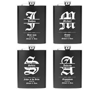 Personalised Groomsmen Gifts Set of 4, 8oz Engraved Flask for Groomsmen and Best Man, Custom Groomsmen and Best Man Proposal Gifts for Wedding (Black)