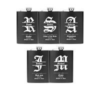 Personalised Groomsmen Gifts Set of 5, 8oz Engraved Flask for Groomsmen and Best Man, Custom Groomsmen and Best Man Proposal Gifts for Wedding (Black)