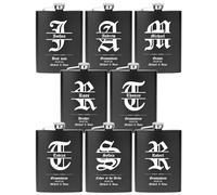 Personalised Groomsmen Gifts Set of 8, 8oz Engraved Flask for Groomsmen and Best Man, Custom Groomsmen and Best Man Proposal Gifts for Wedding (Black)