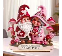 Personalised Growing Old Together Gnome Plaque Custom Name Gnome Couple Figurines Standing Wooden Signs Customise Anniversary Valentines Gift for Couples Parents Grandparents Husband Wife (Style 01)