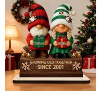 Personalised Growing Old Together Gnomes Wooden Plaque Custom 2D Growing Old Together Figurines Desk Ornament Customise Christmas Valentine's Day Gifts for Parents/Grandparents/Couples