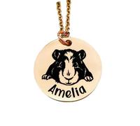 Personalised Guinea Pig Necklace - Custom Name Pet Necklace, Stainless Steel Round Pendant, Guinea Pig Lover Gift