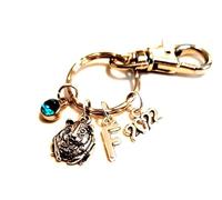 Personalised Guinea Pig, Skinny Pig Keychain with Initial & Birthstone, Animal Lover Gift, Pet Lover Gift, in Memory Keyring