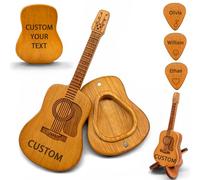 Personalised Guitar Pick Holder - Custom Wooden Guitar Pick Box with Stand & 3pc Engraved Guitar Picks Customised Gifts For Guitar Players Men Women