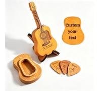 Personalised Guitar Pick Holder with 3 Wooden Picks Premium Custom Case Accessories Unique Music Gifts for Men Women Guitarists