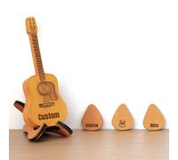 Personalised Guitar Pick Holder - Wooden Gift Box with 3 Custom Engraved Picks, Gifts for Guitarist Boyfriend Woman, Acoustic Guitar Accessories with Magnetic Closure (Engraved Wood)