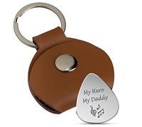 Personalised Guitar Pick with Genuine Leather Case - Stainless Steel Guitar Plectrums Custom Engraved with Symbol or Text - Idea Gift for Guitar Player- Choice of Case Colours (Light Brown)