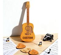 Personalised Guitar Picks Holder with 3PC Customizable Engraved Text Custom Wooden Guitar Plectrum Holder Box Gift for Christmas Birthday Anniversary (guitar pick holder)