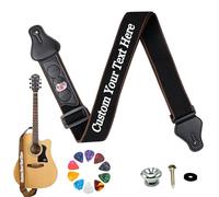 Personalised Guitar Straps with Pick Holder, Custom Ukulele Body Strap with Embroidered Name / Text, Cotton Woven Belt Gifts for Bass, Electric & Acoustic, Come with Free 1 Strap Lock and 3 Picks