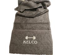 Personalised Gym Towel with Zipped Pocket. Weights. Embroidered Design and Name Free P&P (Black)