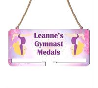 Personalised Gymnast and Ballet Medal Holder - Custom Name Children's Bedroom Decor and Storage Rail Gift 3mm MDF Wood (Single Rail, Gymnast Pink)