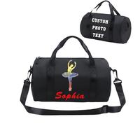 Personalised Gymnastics Bag Girls Dance Bags for Girls Boy Kids Ballet Jazz Tango Latin Flamenco Bag Perfect Gymnastics Gifts & Sports Equipment Storage 12''*7'' inches (Black)