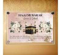 Personalised Hajj Mubarak Acrylic Wall Plaque with Kaaba - Custom Add Own Names & Date Islamic Gift for Couples, Families, Friends To Celebrate Islamic Pilgrimage in Beige Black Gold Pink (Pink)