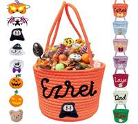 Personalised Halloween Baskets Custom Trick or Treat Bags for Kids Customised Gift Woven Bucket with Name for Girls Boys