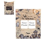Personalised Halloween Photo Blanket, Custom Picture Halloween Blanket Gifts for Kid Boy Girl, Customized Fleece Throw with Spider Webs and Ghost, Gifts for Birthday Christmas (Multicolor-130*100CM)