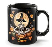 Personalised Halloween Skull Mug, Gifts for Skeleton Lovers, Gothic Skull for Women, Halloween Holiday Gifts for Women, Halloween Skeleton Decor Gift, Custom Name Coffee Cup Ceramic Mug