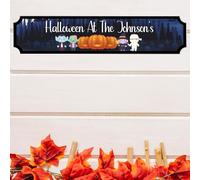 Personalised Halloween Street Sign - Custom Halloween at The Johnson's Decor - Fun Halloween Characters Design (Large 440mm x 90mm, Acrylic Indoor & Outdoor Use)
