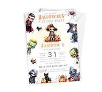 Personalised Halloween themed Birthday Party Invitations Pack of 10 with envelopes, Halloween Fancy Dress Birthday Party, 1st, 2nd, 3rd, 4th, 5th, 6th, 7th, 8th, 9th, 10th Birthday Invites