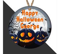Personalised Halloween Tree Bauble: Spooky Decoration for Adult Halloween, Goth Alternative, Women & Children, Halloween Party, (Moon with Spooky Pumpkins, Mdf Wood Indoor Use Only 9cm x 9cm)