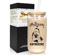 Personalised Halloween Tumbler-Personalised Glass Cup with Names- Can Shaped Glass with Lids and Straws18OZ -Halloween Gifts for Friend Son Daughter