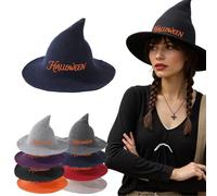 Personalised Halloween Witch Hat Embroidered with Your Name, Solid Color Witch Pointed Cap Foldable, Cosplay Costume Accessory Party Prop Carnival Wide Brim Daily Headwear (Navy)