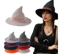 Personalised Halloween Witch Hat Embroidered with Your Name, Solid Color Witch Pointed Cap Foldable, Cosplay Costume Accessory Party Prop Carnival Wide Brim Daily Headwear (Khaki)