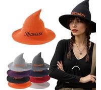 Personalised Halloween Witch Hat Embroidered with Your Name, Solid Color Witch Pointed Cap Foldable, Cosplay Costume Accessory Party Prop Carnival Wide Brim Daily Headwear (Saffron)