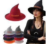 Personalised Halloween Witch Hat Embroidered with Your Name, Solid Color Witch Pointed Cap Foldable, Cosplay Costume Accessory Party Prop Carnival Wide Brim Daily Headwear (Wine)