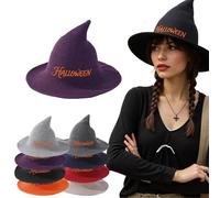 Personalised Halloween Witch Hat Embroidered with Your Name, Solid Color Witch Pointed Cap Foldable, Cosplay Costume Accessory Party Prop Carnival Wide Brim Daily Headwear (Purple)